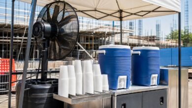 工地遮蔭棚、風扇與飲水設施