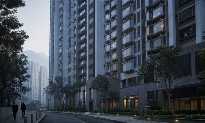AI生成的香港住宅大廈概念圖,展示一般城市住宅環境,非真實現場照片